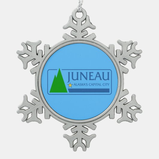 Vlag van Juneau, Alaska Snowflake Pewter Kerstmis Tin Sneeuwvlok Ornament (Voorkant)