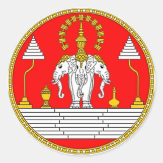 VLAG VAN LAOS DRIE HOOFDELEPHANT RONDE STICKER