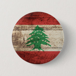 Vlag van Libanon op oude houtnerf Ronde Button 5,7 Cm