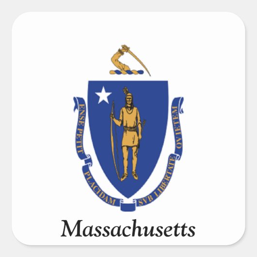 Vlag van Massachusetts Vierkante Sticker (Voorkant)