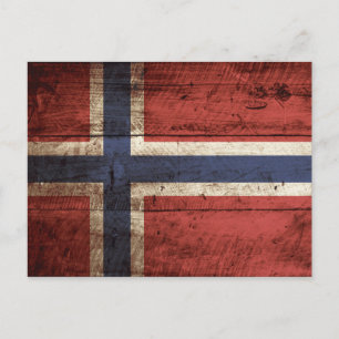 Vlag van Noorwegen op oude houten graan Briefkaart