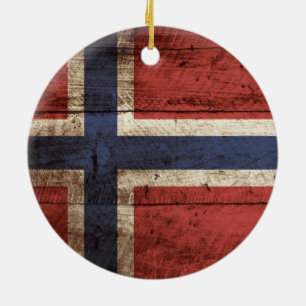 Vlag van Noorwegen op oude houten graan Keramisch Ornament