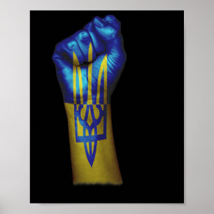 Vlag van Oekraïne + Drietand op een Opgeheven Geba Poster