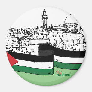 Vlag van Palestina en oude huizen met de hand gete Magneet