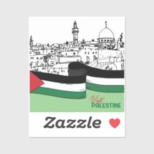 Vlag van Palestina en oude huizen met de hand gete Sticker