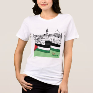 Vlag van Palestina en oude huizen met de hand gete Tri-Blend Shirt