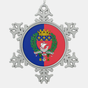 Vlag van Parijs, Frankrijk Tin Sneeuwvlok Ornament
