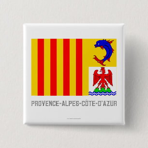 vlag van Provence-Alpes-Côte-d'Azur, met naam Vierkante Button 5,1 Cm