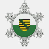 Vlag van Saksen Snowflake Pewter kerstversiering Tin Sneeuwvlok Ornament (Voorkant)