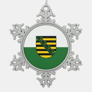 Vlag van Saksen Snowflake Pewter kerstversiering Tin Sneeuwvlok Ornament
