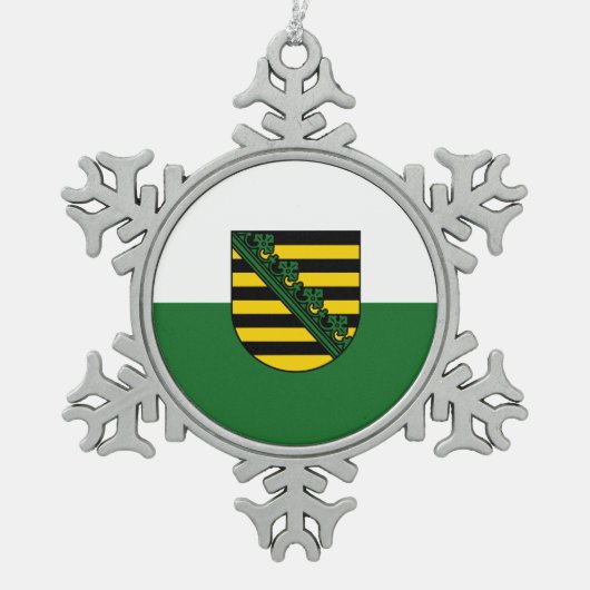 Vlag van Saksen Snowflake Pewter kerstversiering Tin Sneeuwvlok Ornament (Voorkant)