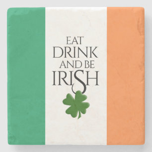 Vlag van Shamrock Eet, Drink en Wees Iers Stenen Onderzetter