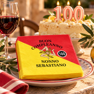 Vlag van Sicilië Buon Compleanno of Anniversario Servet