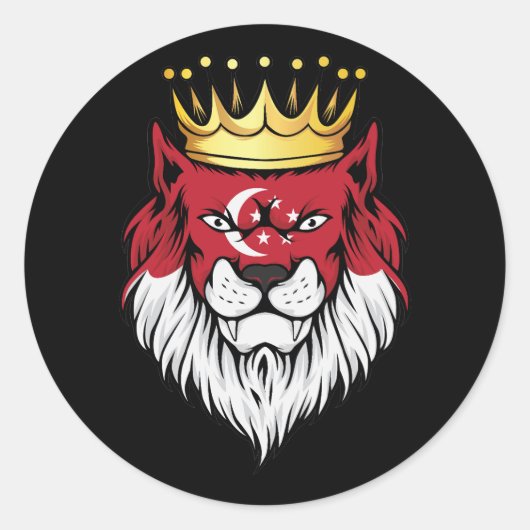 vlag van Singapore Lion King Ronde Sticker (Voorkant)