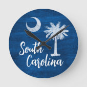 Vlag van South Carolina met Palmetto Tree Blue Ronde Klok (Voorkant)