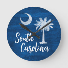 Vlag van South Carolina met Palmetto Tree Blue Ronde Klok