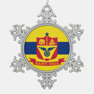 Vlag van St Paul, Minnesota Snowflake Pewter Chris Tin Sneeuwvlok Ornament