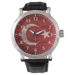 Vlag van Turkije op oude houten graan Horloge