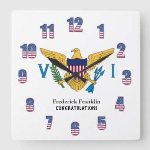 Vlag van USVI American Paradise Caribbean Personal Vierkante Klok