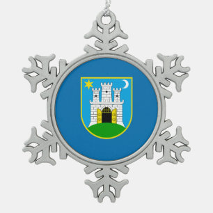Vlag van Zagreb, Kroatië Snowflake Pewter Kerstmis Tin Sneeuwvlok Ornament