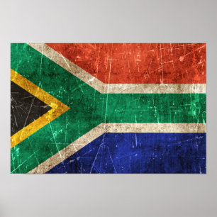  vlag van Zuid-Afrika met ouderdom en kraakbedekki Poster