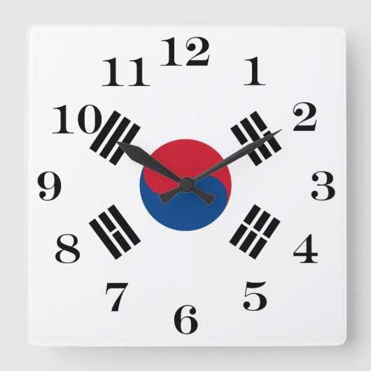 vlag van Zuid-Korea - Yin Yang Vierkante Klok (Voorkant)