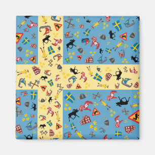 Vlag van Zweden met cultuur iconen magneet