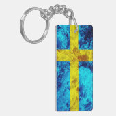 Vlag van Zweden - Ocean Waves Sleutelhanger (Voorkant Links)