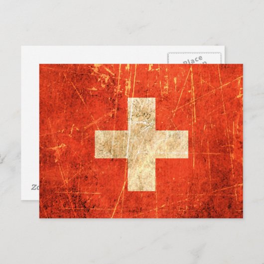  vlag van Zwitserland, gescrateerd en versleten Briefkaart (Voorkant / Achterkant)