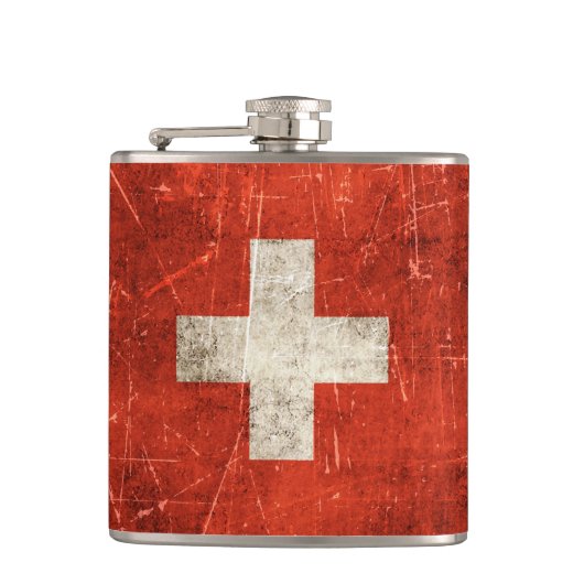 vlag van Zwitserland met ouderdom en kraakbedekki Heupfles (Voorkant)