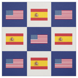Vlag Verenigde Staten, Spanje Vlag op Blauw & Wit Stof