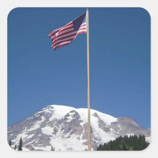 Vlag VS en Majestic Mt. Rainier Vierkante Sticker (Voorkant)