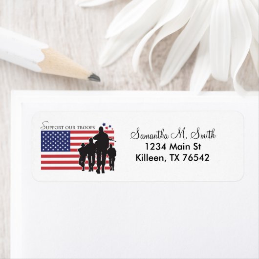 Vlag VS - steun onze troepen Etiket (Insitu)