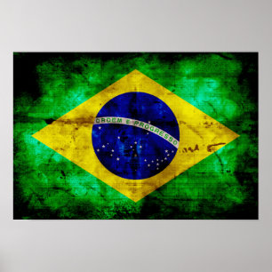 Vlag Weathered Brazilië Poster