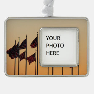 Vlaggen bij Sunset American Patriotic USA Verzilverd Kader Ornament