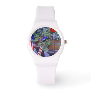 Vlaggen en Bloemen in Philipsburg Montana Horloge