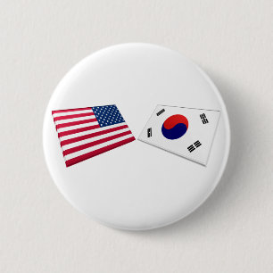 Vlaggen in de VS en Zuid-Korea Ronde Button 5,7 Cm