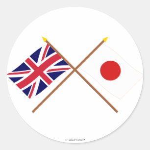 Vlaggen in het Verenigd Koninkrijk en Japan Ronde Sticker