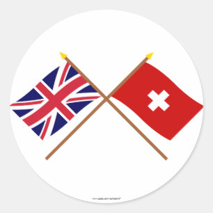 Vlaggen in het Verenigd Koninkrijk en Zwitserland Ronde Sticker