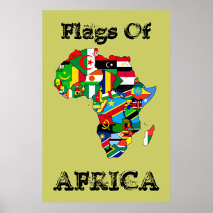 Vlaggen van Afrika 36" bij 24"  Afrika vlaggenkaar Poster