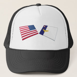 Vlaggen van de VS en de Azoren Trucker Pet