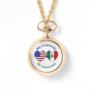 Vlaggen van de VS Mexico Hart Mijn Land Mijn Erfgo Horloge