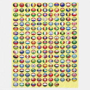 Vlaggen van de wereld op gele achtergrond fleece deken