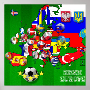 Vlaggen van Europa 2012 Football Voetbal Vlagkaart Poster
