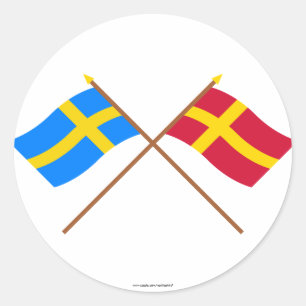 Vlaggen van Zweden en Skåneland landskap Ronde Sticker