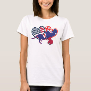 Vlaggenharten van Australië en de Verenigde Staten T-shirt