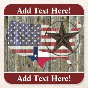 Vlaggenkaart van de Texas Lone Star-staat Vierkante Kartonnen Onderzetter