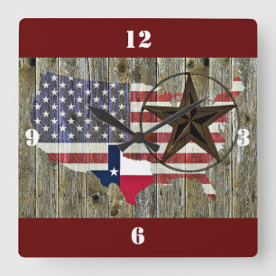 Vlaggenkaart van de Texas Lone Star-staat Vierkante Klok