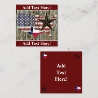 Vlaggenkaart van de Texas Lone Star-staat Vierkante Visitekaartje