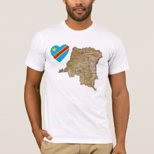 Vlaggenkop Congo-Kinshasa en kaart T-Shirt